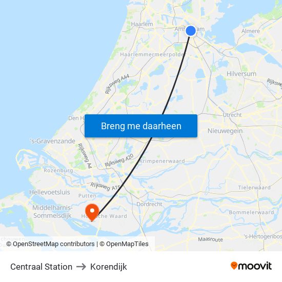Centraal Station to Korendijk map