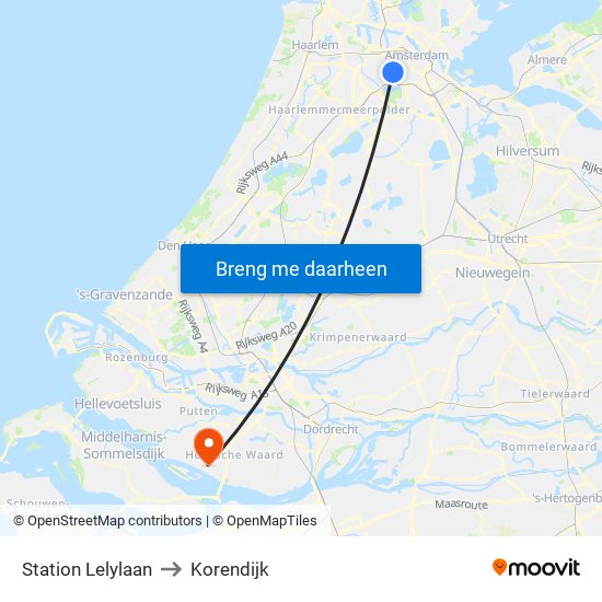 Station Lelylaan to Korendijk map