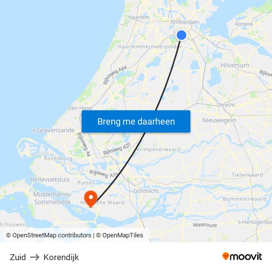 Zuid to Korendijk map