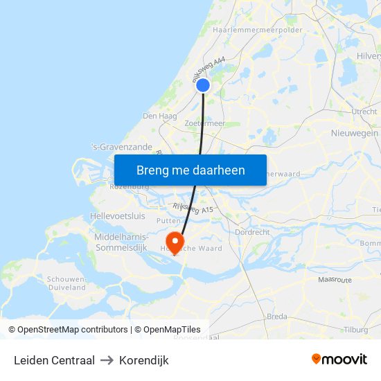 Leiden Centraal to Korendijk map