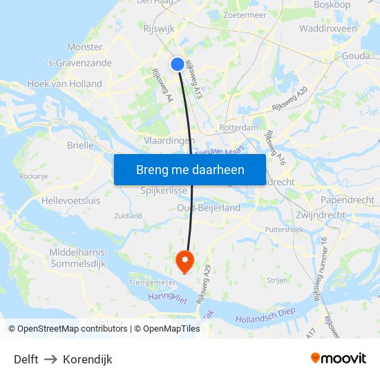 Delft to Korendijk map