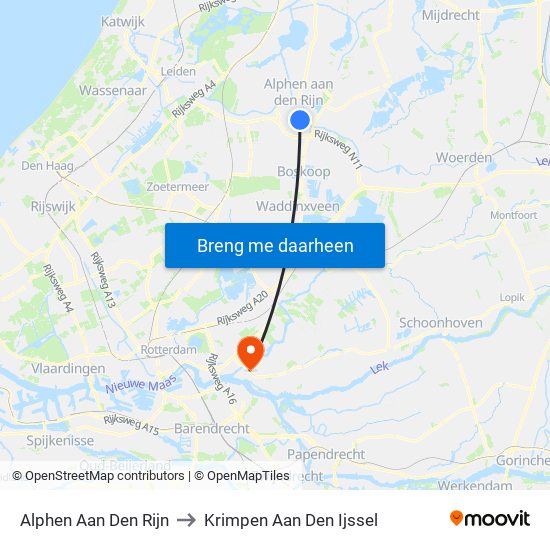 Alphen Aan Den Rijn to Krimpen Aan Den Ijssel map