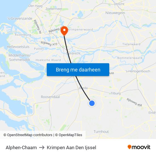 Alphen-Chaam to Krimpen Aan Den Ijssel map