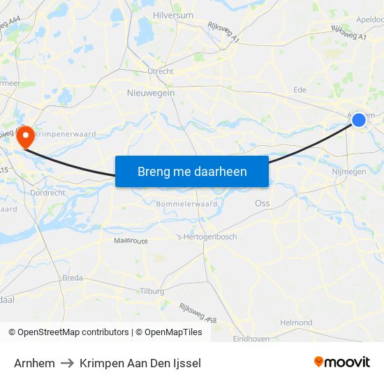Arnhem to Krimpen Aan Den Ijssel map