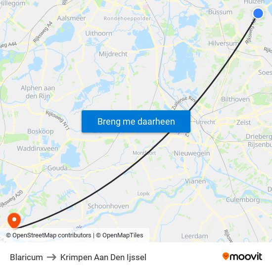 Blaricum to Krimpen Aan Den Ijssel map