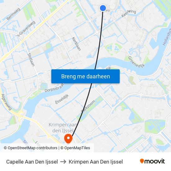 Capelle Aan Den Ijssel to Krimpen Aan Den Ijssel map