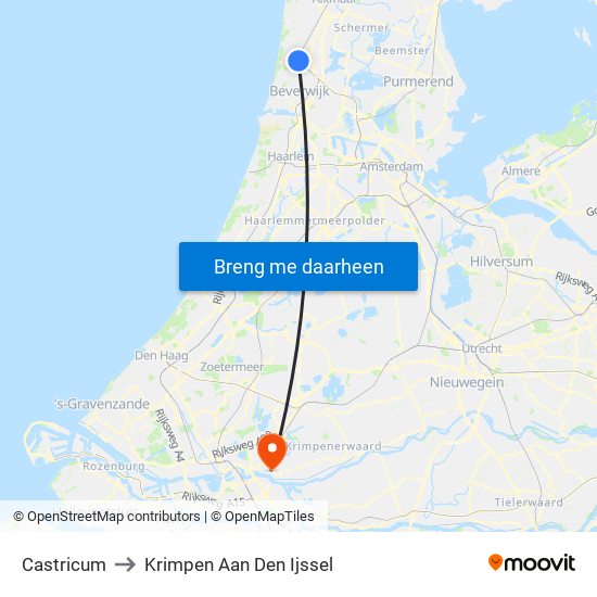 Castricum to Krimpen Aan Den Ijssel map