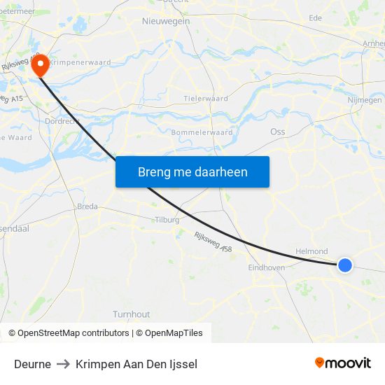 Deurne to Krimpen Aan Den Ijssel map