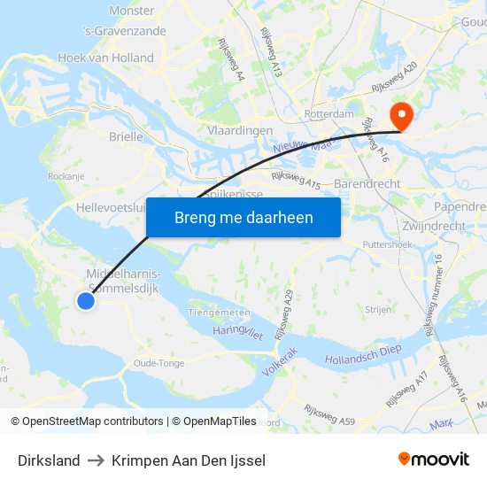 Dirksland to Krimpen Aan Den Ijssel map