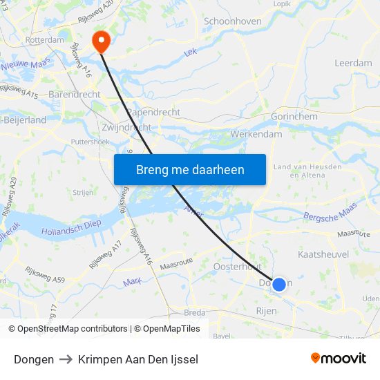 Dongen to Krimpen Aan Den Ijssel map