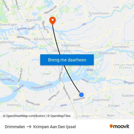 Drimmelen to Krimpen Aan Den Ijssel map