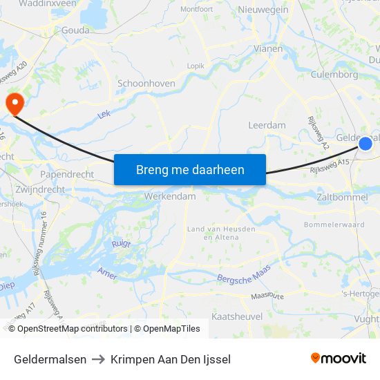 Geldermalsen to Krimpen Aan Den Ijssel map