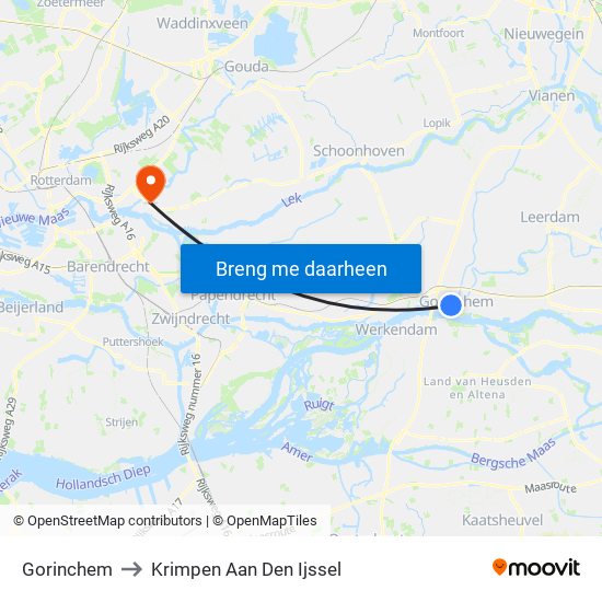 Gorinchem to Krimpen Aan Den Ijssel map