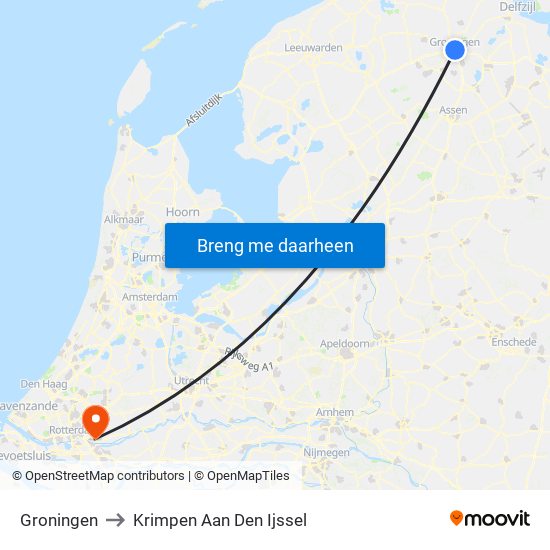 Groningen to Krimpen Aan Den Ijssel map