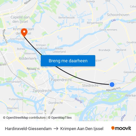 Hardinxveld-Giessendam to Krimpen Aan Den Ijssel map