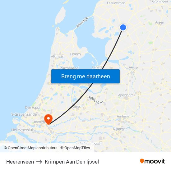 Heerenveen to Krimpen Aan Den Ijssel map