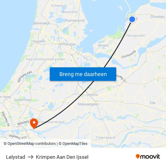 Lelystad to Krimpen Aan Den Ijssel map