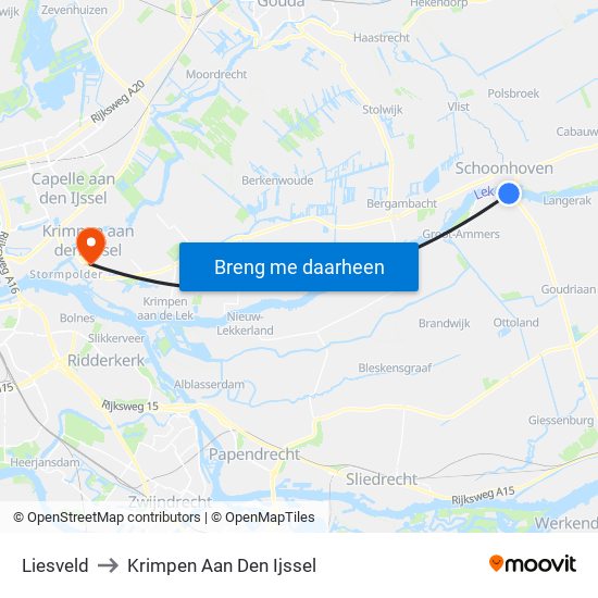 Liesveld to Krimpen Aan Den Ijssel map