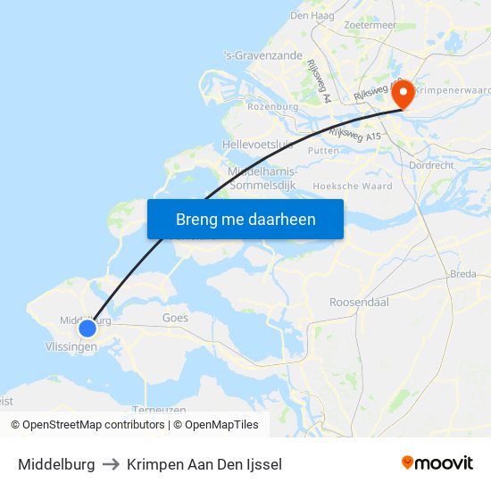 Middelburg to Krimpen Aan Den Ijssel map