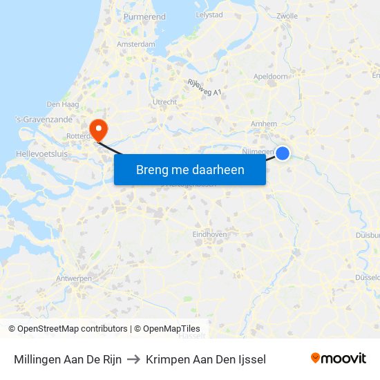 Millingen Aan De Rijn to Krimpen Aan Den Ijssel map