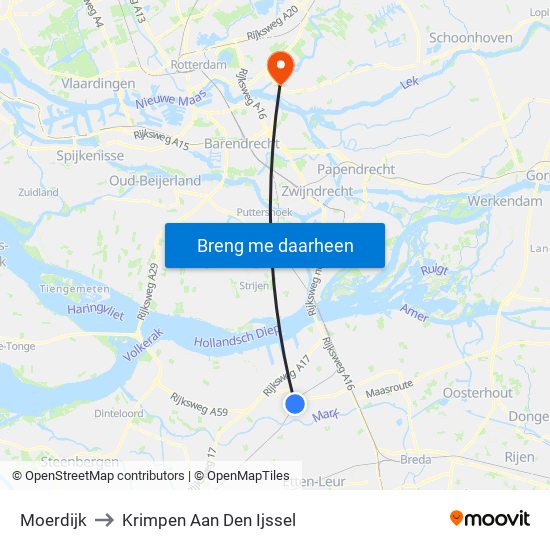 Moerdijk to Krimpen Aan Den Ijssel map