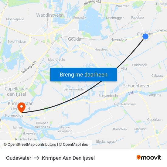 Oudewater to Krimpen Aan Den Ijssel map