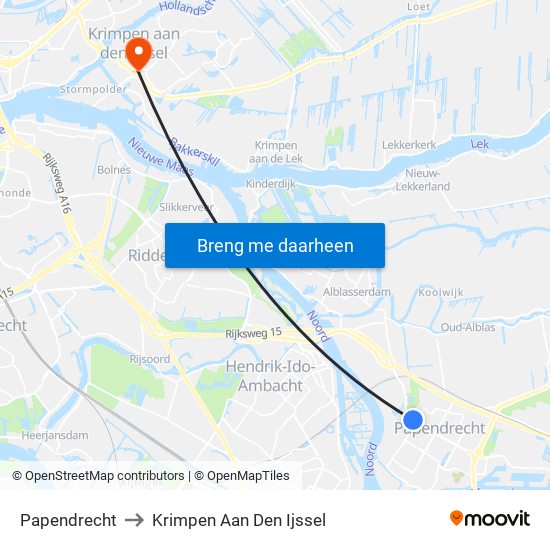 Papendrecht to Krimpen Aan Den Ijssel map