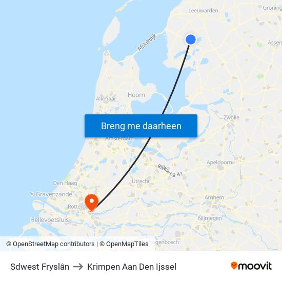 Sdwest Fryslân to Krimpen Aan Den Ijssel map