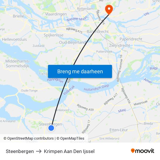 Steenbergen to Krimpen Aan Den Ijssel map