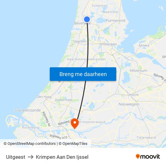 Uitgeest to Krimpen Aan Den Ijssel map