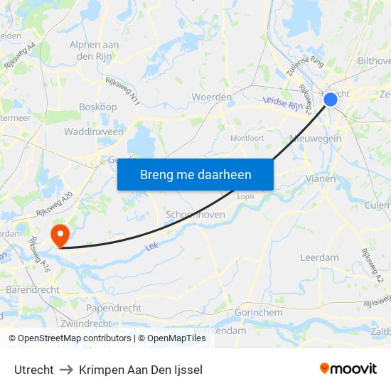 Utrecht to Krimpen Aan Den Ijssel map