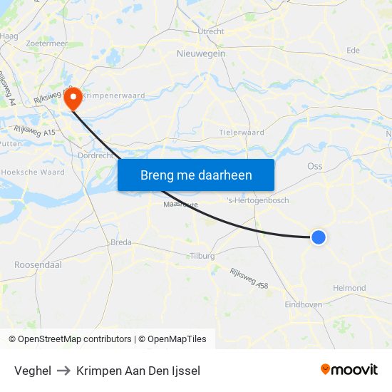 Veghel to Krimpen Aan Den Ijssel map