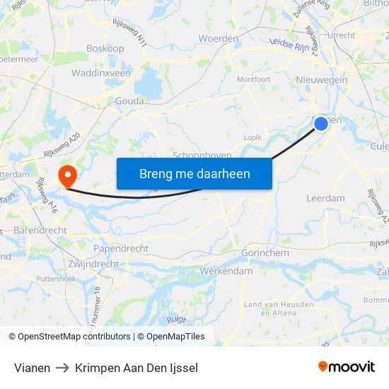 Vianen to Krimpen Aan Den Ijssel map