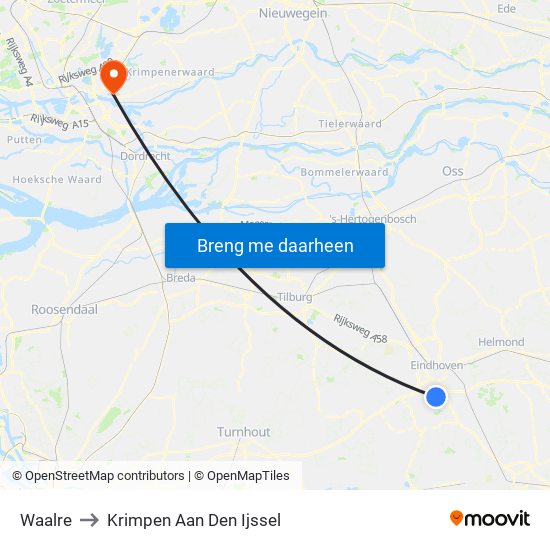 Waalre to Krimpen Aan Den Ijssel map