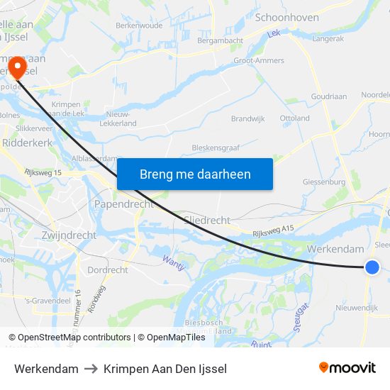 Werkendam to Krimpen Aan Den Ijssel map