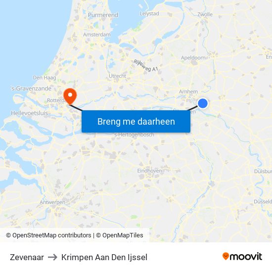 Zevenaar to Krimpen Aan Den Ijssel map