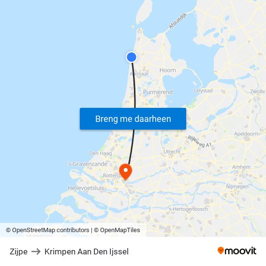 Zijpe to Krimpen Aan Den Ijssel map