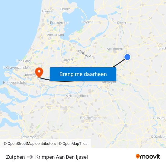 Zutphen to Krimpen Aan Den Ijssel map