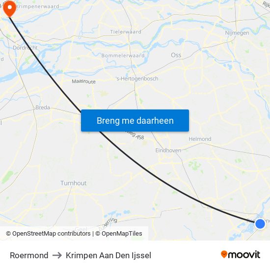 Roermond to Krimpen Aan Den Ijssel map