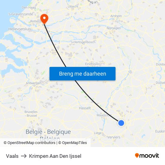 Vaals to Krimpen Aan Den Ijssel map