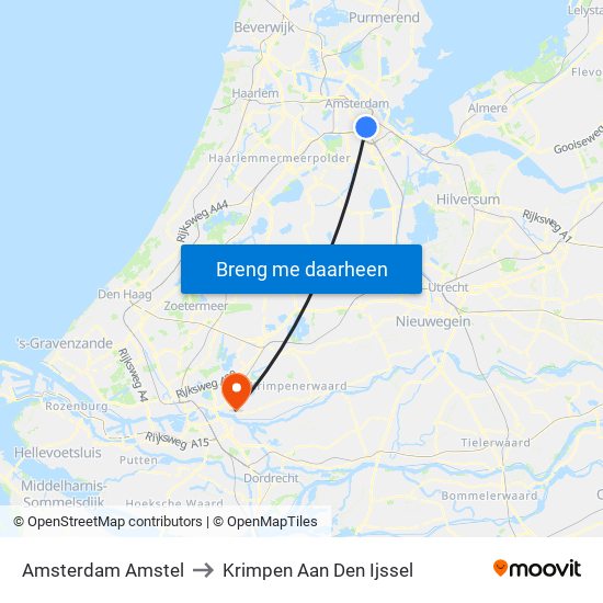 Amsterdam Amstel to Krimpen Aan Den Ijssel map