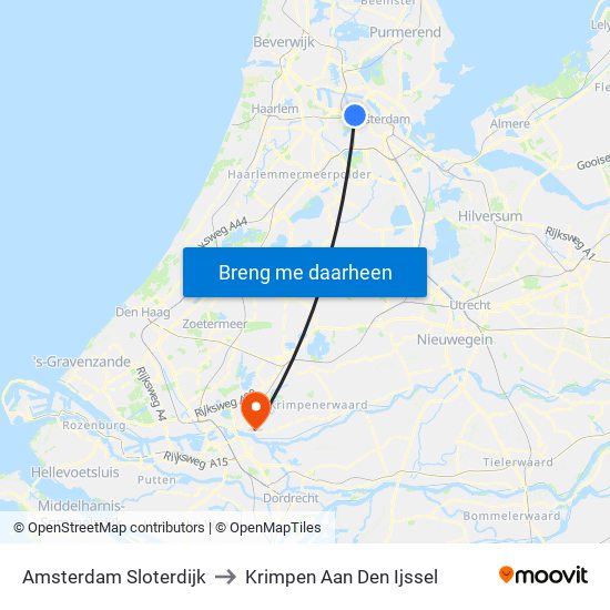 Amsterdam Sloterdijk to Krimpen Aan Den Ijssel map