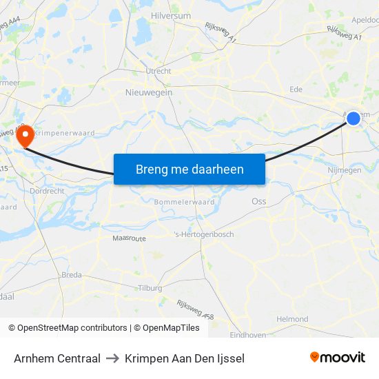 Arnhem Centraal to Krimpen Aan Den Ijssel map