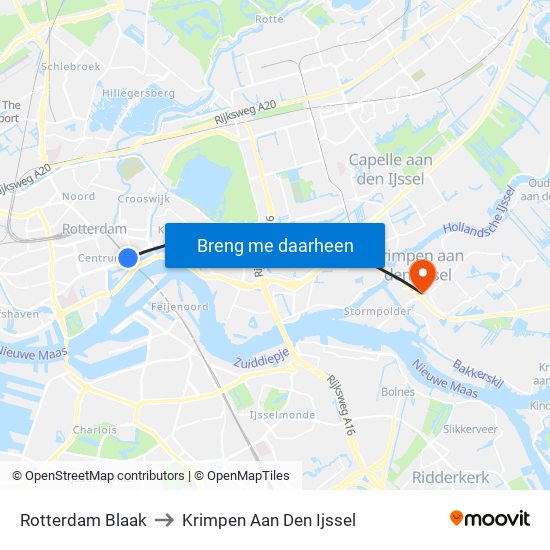 Rotterdam Blaak to Krimpen Aan Den Ijssel map