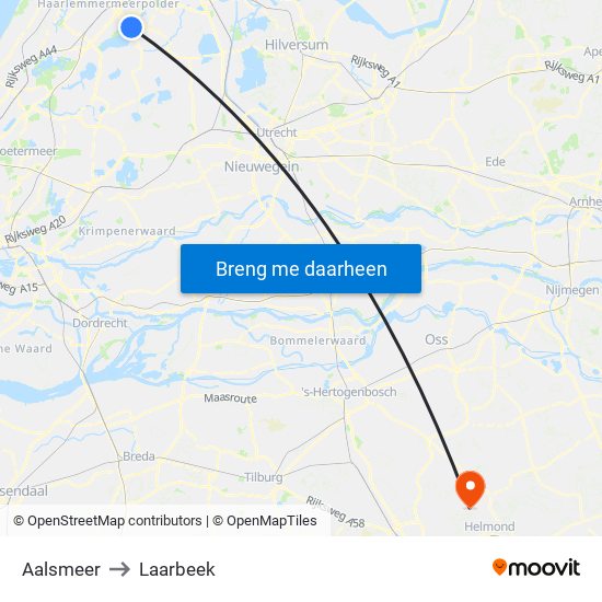 Aalsmeer to Laarbeek map