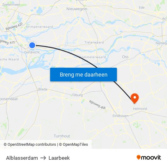 Alblasserdam to Laarbeek map