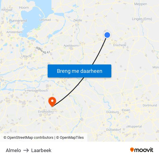 Almelo to Laarbeek map