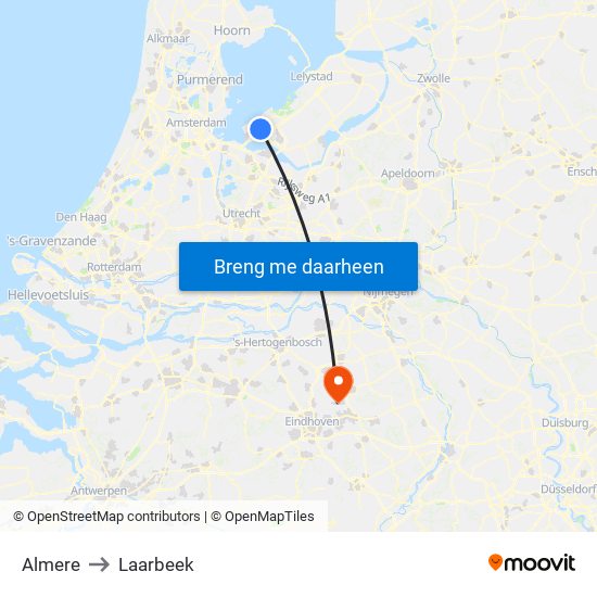 Almere to Laarbeek map