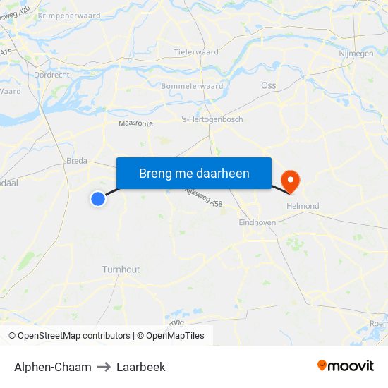 Alphen-Chaam to Laarbeek map