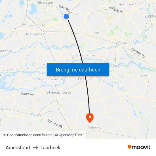 Amersfoort to Laarbeek map